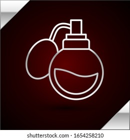 Silver line Perfume icon isolated on dark red background.  Vector Illustration