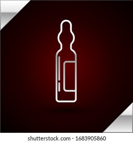Silver line Pets vial medical icon isolated on dark red background. Prescription medicine for animal.  Vector Illustration
