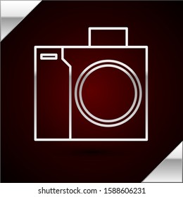 Silver line Photo camera for diver icon isolated on dark red background. Foto camera icon. Diving underwater equipment.  Vector Illustration