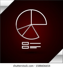Silver line Pie chart infographic icon isolated on dark red background. Diagram chart sign.  Vector Illustration