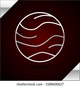 Silver line Planet icon isolated on dark red background.  Vector Illustration