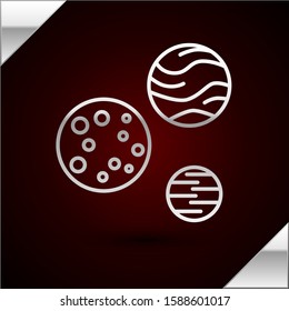 Silver line Planet icon isolated on dark red background.  Vector Illustration