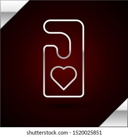 Silver line Please do not disturb with heart icon isolated on dark red background. Hotel Door Hanger Tags.  Vector Illustration