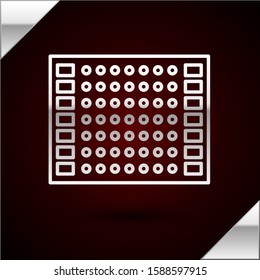 Silver line Printed circuit board PCB icon isolated on dark red background.  Vector Illustration