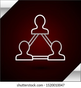 Silver line Project team base icon isolated on dark red background. Business analysis and planning, consulting, team work, project management. Developers.  Vector Illustration