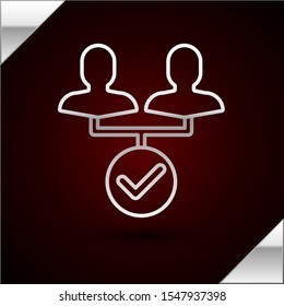 Silver line Project team base icon isolated on dark red background. Business analysis and planning, consulting, team work, project management.  Vector Illustration