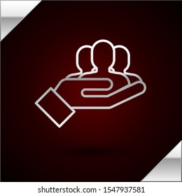 Silver line Project team base icon isolated on dark red background. Business analysis and planning, consulting, team work, project management.  Vector Illustration