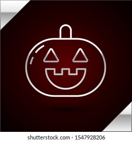 Silver line Pumpkin icon isolated on dark red background. Happy Halloween party.  Vector Illustration