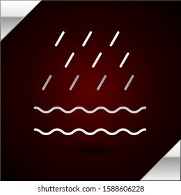 Silver line Rain and waves icon isolated on dark red background. Rain cloud precipitation with rain drops.  Vector Illustration