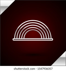 Silver Line Rainbow With Clouds Icon Isolated On Dark Red Background.  Vector Illustration