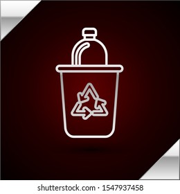 Silver line Recycle bin with recycle symbol icon isolated on dark red background. Trash can icon. Garbage bin sign. Recycle basket sign.  Vector Illustration