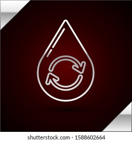 Silver line Recycle clean aqua icon isolated on dark red background. Drop of water with sign recycling.  Vector Illustration