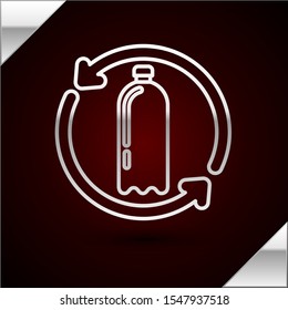 Silver line Recycling plastic bottle icon isolated on dark red background.  Vector Illustration