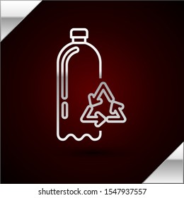 Silver line Recycling plastic bottle icon isolated on dark red background.  Vector Illustration