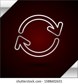 Silver line Refresh icon isolated on dark red background. Reload symbol. Rotation arrows in a circle sign.  Vector Illustration
