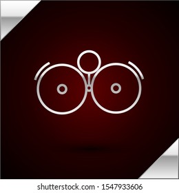 Silver line Ringing alarm bell icon isolated on dark red background. Alarm symbol, service bell, handbell sign, notification symbol.  Vector Illustration