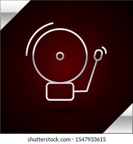 Silver line Ringing alarm bell icon isolated on dark red background. Alarm symbol, service bell, handbell sign, notification symbol.  Vector Illustration
