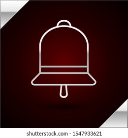 Silver line Ringing bell icon isolated on dark red background. Alarm symbol, service bell, handbell sign, notification symbol.  Vector Illustration