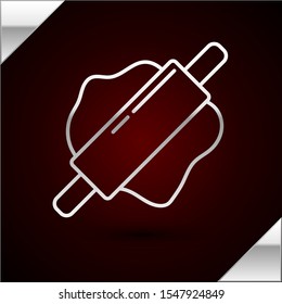Silver line Rolling pin icon isolated on dark red background.  Vector Illustration