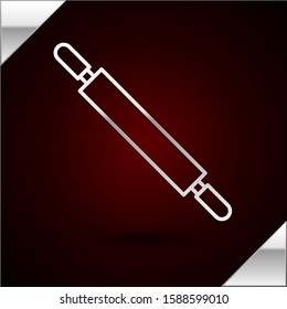 Silver line Rolling pin icon isolated on dark red background.  Vector Illustration