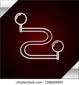 Silver line Route location icon isolated on dark red background. Map pointer sign. Concept of path or road. GPS navigator.  Vector Illustration