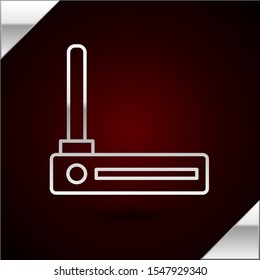 Silver line Router and wi-fi signal symbol icon isolated on dark red background. Wireless ethernet modem router. Computer technology internet.  Vector Illustration