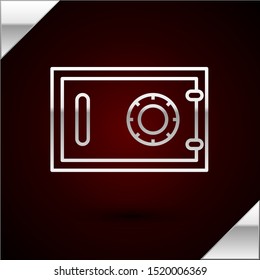 Silver line Safe icon isolated on dark red background. The door safe a bank vault with a combination lock. Reliable Data Protection.   Vector Illustration