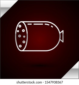 Silver line Salami sausage icon isolated on dark red background. Meat delicatessen product.  Vector Illustration