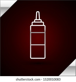 Silver line Sauce bottle icon isolated on dark red background. Ketchup, mustard and mayonnaise bottles with sauce for fast food.  Vector Illustration
