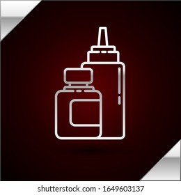 Silver line Sauce bottle icon isolated on dark red background. Ketchup, mustard and mayonnaise bottles with sauce for fast food.  Vector Illustration