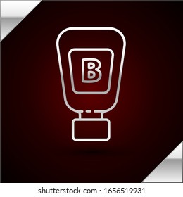 Silver line Sauce bottle icon isolated on dark red background. Ketchup, mustard and mayonnaise bottles with sauce for fast food.  Vector Illustration