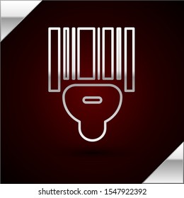 Silver line Scanner scanning bar code icon isolated on dark red background. Barcode label sticker. Identification for delivery with bars.  Vector Illustration
