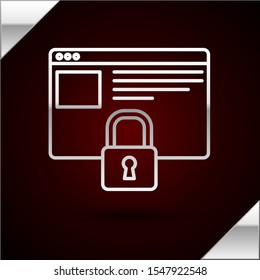 Silver line Secure your site with HTTPS, SSL icon isolated on dark red background. Internet communication protocol.  Vector Illustration