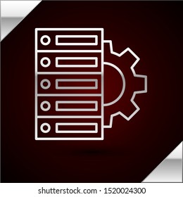 Silver line Server and gear icon isolated on dark red background. Adjusting app, service concept, setting options, maintenance, repair, fixing.  Vector Illustration