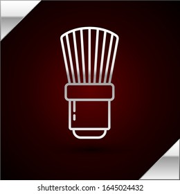 Línea plateada Icono de brocha aislada sobre fondo rojo oscuro. Símbolo de barbería.  Ilustración vectorial