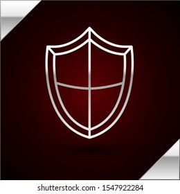 Silver line Shield icon isolated on dark red background. Guard sign. Security, safety, protection, privacy concept.  Vector Illustration