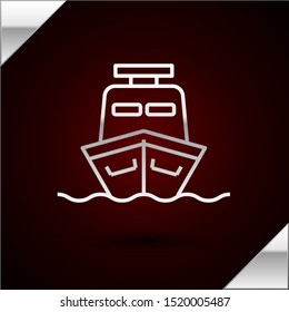 Silver line Ship icon isolated on dark red background.  Vector Illustration