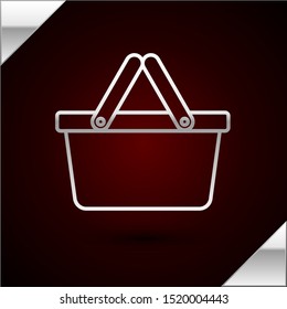 Silver line Shopping basket icon isolated on dark red background. Online buying concept. Delivery service sign. Shopping cart symbol.  Vector Illustration