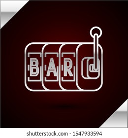 Silver line Slot machine icon isolated on dark red background.  Vector Illustration