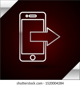 Silver line Smartphone, mobile phone icon isolated on dark red background.  Vector Illustration