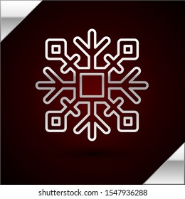 Silver line Snowflake icon isolated on dark red background.  Vector Illustration