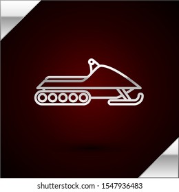 Silver line Snowmobile icon isolated on dark red background. Snowmobiling sign. Extreme sport.  Vector Illustration