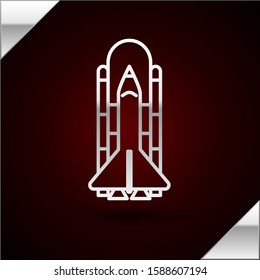 Silver line Space shuttle and rockets icon isolated on dark red background.  Vector Illustration