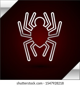 Silver line Spider icon isolated on dark red background. Happy Halloween party.  Vector Illustration
