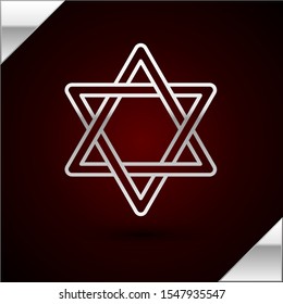 Silver line Star of David icon isolated on dark red background. Jewish religion symbol. Symbol of Israel.  Vector Illustration