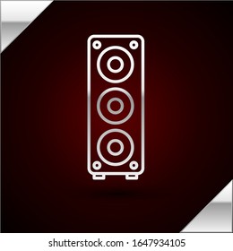 Silver line Stereo speaker icon isolated on dark red background. Sound system speakers. Music icon. Musical column speaker bass equipment.  Vector Illustration