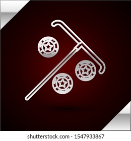 Silver line Stick for chips icon isolated on dark red background. Casino gambling.  Vector Illustration