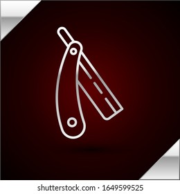 Silver line Straight razor icon isolated on dark red background. Barbershop symbol.  Vector Illustration