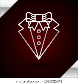 Silver line Suit icon isolated on dark red background. Tuxedo. Wedding suits with necktie.  Vector Illustration