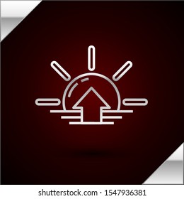 Silver line Sunrise icon isolated on dark red background.  Vector Illustration